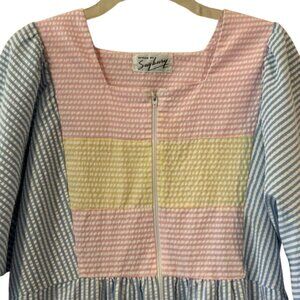 Styled By Saybury Seersucker Striped Maxi House Dress Size Large Half Zip